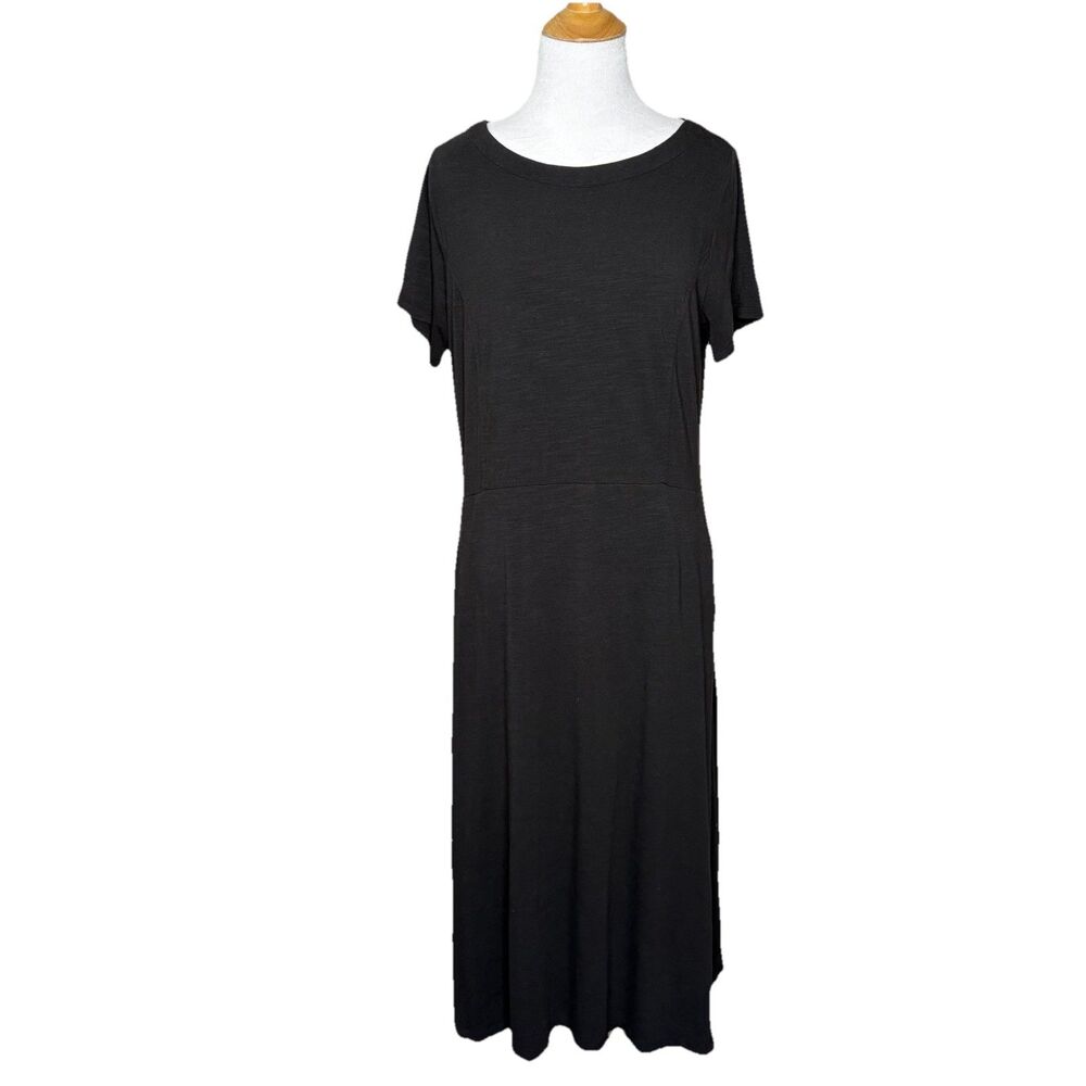 Joan Rivers Black Boxy Buttons Pull Over Short Sleeve Midi Dress Size Small